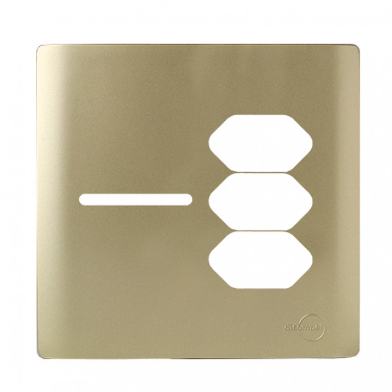 Placa p/ 1 Interruptor + 3  Tomada 4x4 - Novara Dourado Placa p/ 1 Interruptor + 3  Tomada 4x4 - Novara Dourado